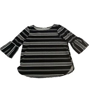 Green Envelope Women's 3/4 Sleeve Bell Flare Black White Striped Top USA Size 1X